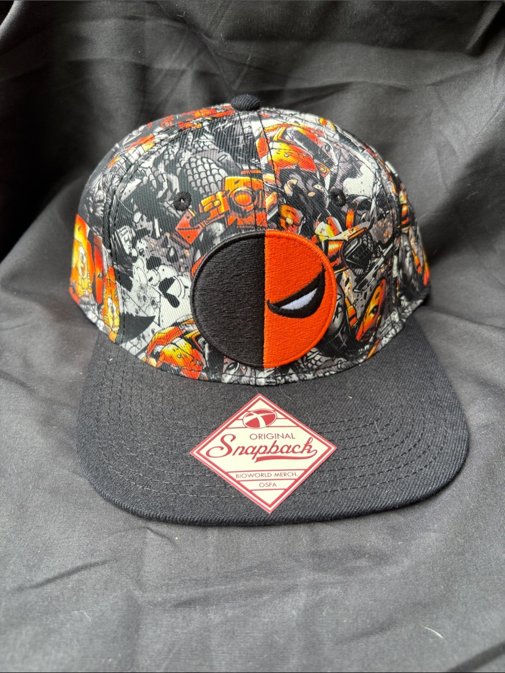 Kids Black & Orange Snapback Hat with Graphic Panel
